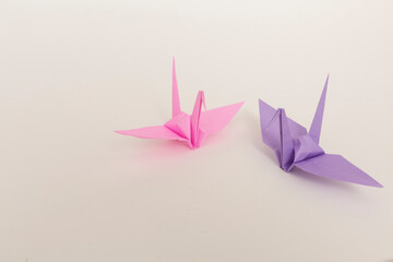 折り紙,鶴,ピンク,紫,折る,平和,和,鳥,白,