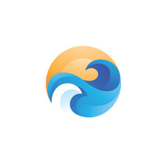 Naklejka premium Water Wave Sea Sky and Sun Logo illustration