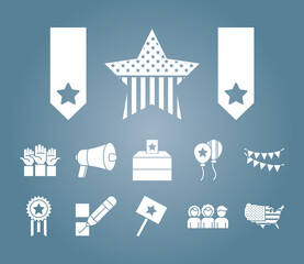 star and usa elections icon set, silhouette style