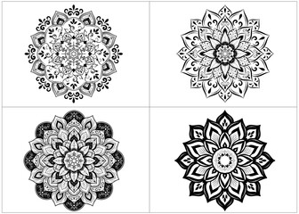 Set of round mandalas isolated on white background. Vector Monochrome Set of Mandalas with floral ornament pattern, Ethnic Decorative Element, Mandala template for page decoration cards, book, logos