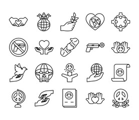 icon set of peace and dove, line style