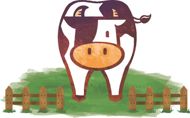 正面を向いている牛のイメージイラスト（ベクターデータ）