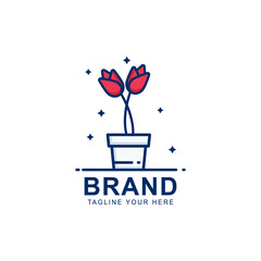 vector illustration of flower in pot. potted flower logo.