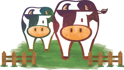 牛の親子。イメージイラスト（正面向き）ベクターデータ