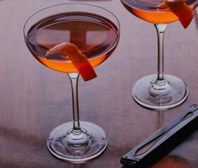 Hanky Panky cocktails on a wooden serving tray.