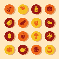 mushroom and autumn icon set, block style