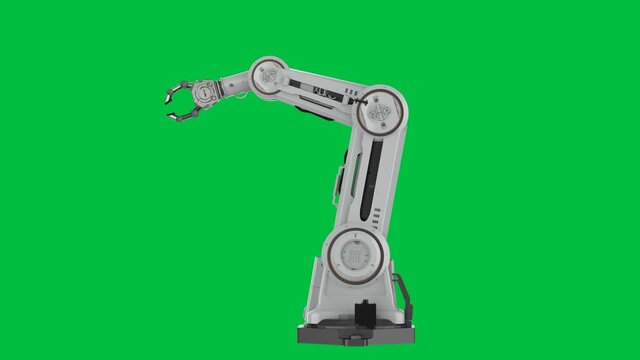 3d rendering robotic arm isolated on green screen background 4k footage