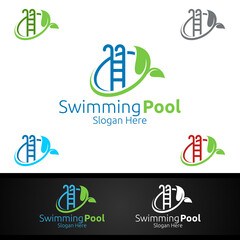 Eco Swimming Pool Service Logo with Cleaning Pool and Maintenance Concept