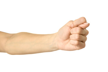 Fig sign. Woman hand gesturing isolated on white