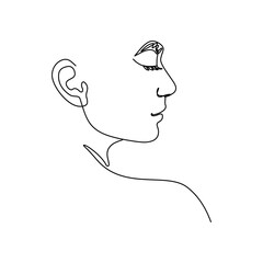 One Line Woman's Face. Continuous line Portrait in Profile of a girl In a Modern Minimalist Style. Vector Illustration For wall art, printing on t-shirts, logos