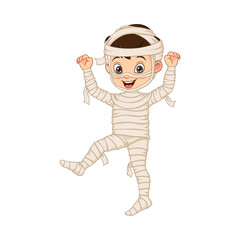 Cartoon funny boy wearing in mummy costume