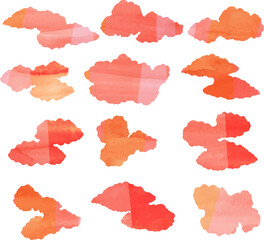 Warm Watercolor Japanese clouds connected to each other set