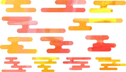 Warm Watercolor style Japanese style deformed cloud silhouette set