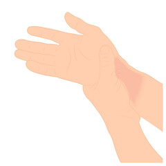 Pain in the wrist, man holding her wrist pain because Ligament in the wrist area, vector illustration concept Disease and healthcare