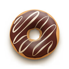 Chocolate glazed donut. Top view of sweet bakery confectionery dessert. Fast food snack, pastry product realistic design vector illustration