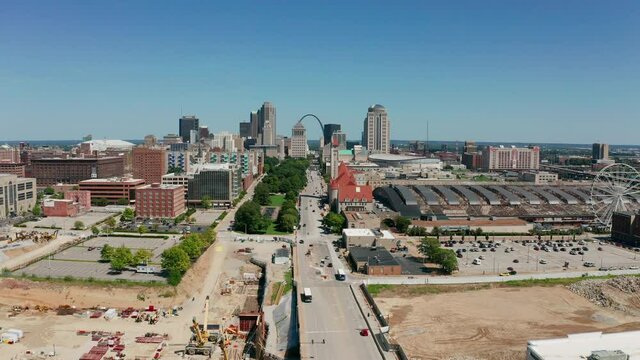 The city called the Gateway to the West is seen here from an aerial perspective