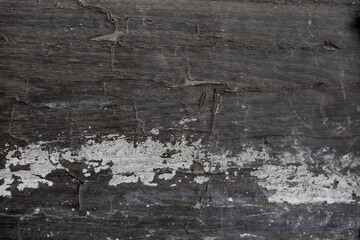 Texture of old dark cracked wood covered with varnish with traces of paint and dust. Grunge background.