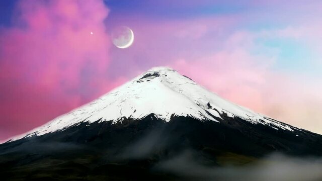 Cotopaxi volcano in the andes mountain region of Ecuador reaching a height of 5,897 m.  4k animation timelapse video