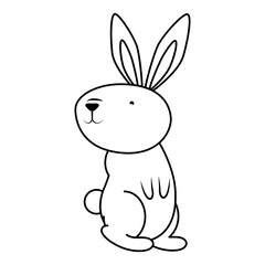 cute easter little rabbit standing pose line style icon