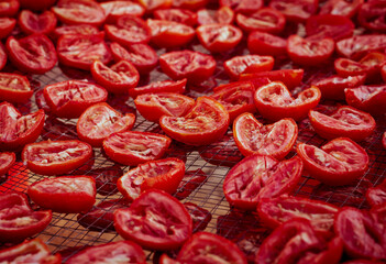 Sun-drying Tomotoes - The Process of drying tomatoes outdoorseing Dried