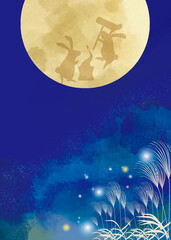 Fototapeta premium 水彩風の十五夜の背景素材