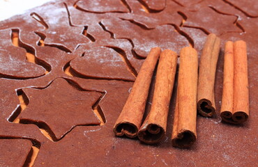 Dough for gingerbread or other festive cookies and spices. Christmas time