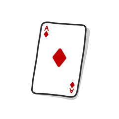 Ace of Diamonds poker card, hand drawn vector doodle illustration of Ace of Diamonds in a poker game, isolated on white background.
