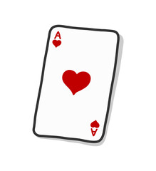 Ace of Hearts poker card, hand drawn vector doodle illustration of Ace of Hearts in a poker game, isolated on white background.