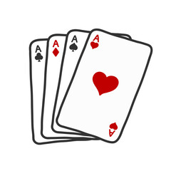 Quad aces card, hand drawn vector doodle of four aces, four of a kind, poker hands in poker game gambling concept.