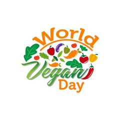 Naklejka premium Vector illustration of World Vegan Day text for cards, stickers, for any type of artworks like banners and posters. Hand drawn calligraphy, lettering, typography for the holiday events.