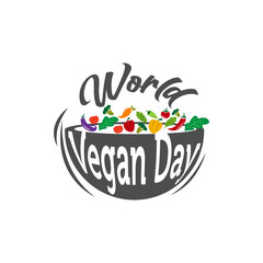 Vector illustration of World Vegan Day text for cards, stickers, for any type of artworks like banners and posters. Hand drawn calligraphy, lettering, typography for the holiday events.