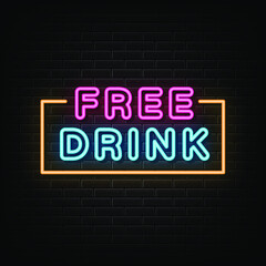 Free drink neon sign, neon vector