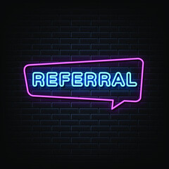 Referral neon sign, neon style template