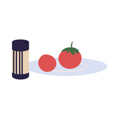 salt shaker and tomatoes on kitchen plate