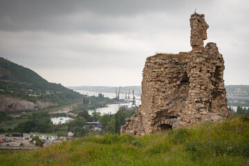Ruined ancient fortress Calamita at cloudy day