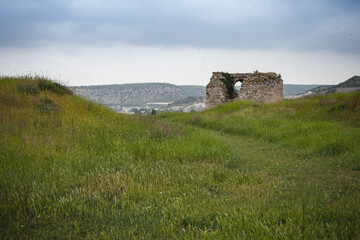Fototapeta na wymiar Landscape with ruins of the ancient fortress Calamita