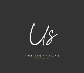 U S US Initial letter handwriting and signature logo. A concept handwriting initial logo with template element.