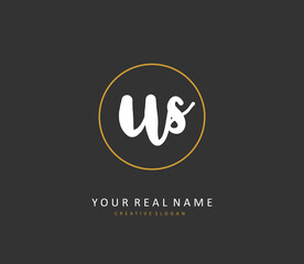 U S US Initial letter handwriting and signature logo. A concept handwriting initial logo with template element.