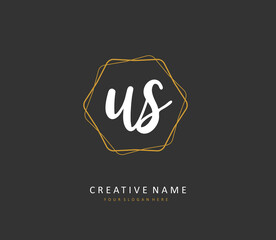 U S US Initial letter handwriting and signature logo. A concept handwriting initial logo with template element.