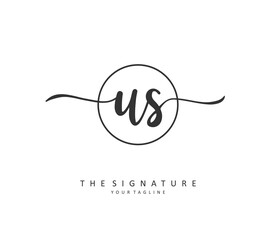 U S US Initial letter handwriting and signature logo. A concept handwriting initial logo with template element.