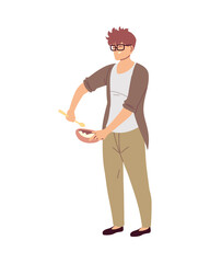 young cook man with glasses on white background