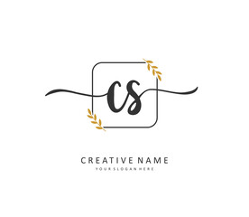 C S CS Initial letter handwriting and signature logo. A concept handwriting initial logo with template element.