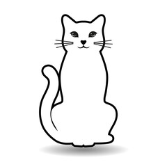 outline silhouette of a cute cat on a white background