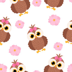 Seamless pattern cute owl vector illustration