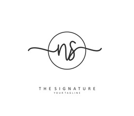 N S NS Initial letter handwriting and signature logo. A concept handwriting initial logo with template element.