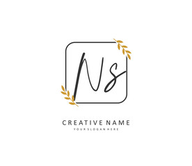 N S NS Initial letter handwriting and signature logo. A concept handwriting initial logo with template element.