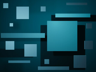 3D rendering blue simple geometry background. Squares and rectangles