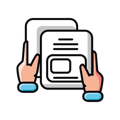 hands holding white sheet in white background