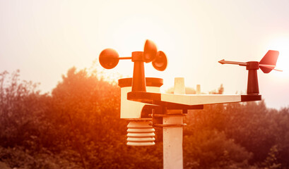 The Meteorological instrument to measure the wind speed, temperature and humidity on peak of...