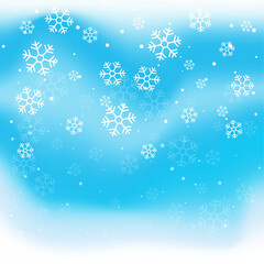 Christmas winter blue background with falling snow and snowflakes. Vector Illustration.